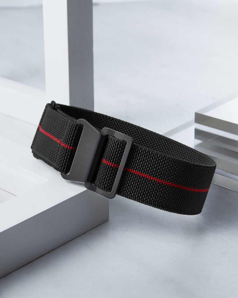 BINLUN Elastic Nylon Watch Band 18mm 20mm 22mm Marine Nationale Fabric Military Parachute Replacement Watch Strap Men Women Silver & Black Buckle - Upgraded Hook-and-Loop Buckle - Image 3